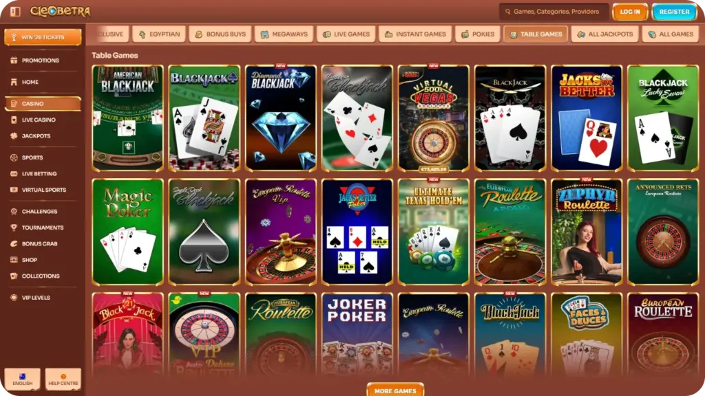 Cleobetra Casino table games Australia