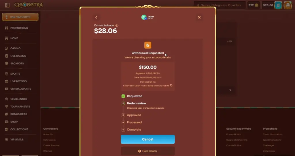 Withdrawal processing